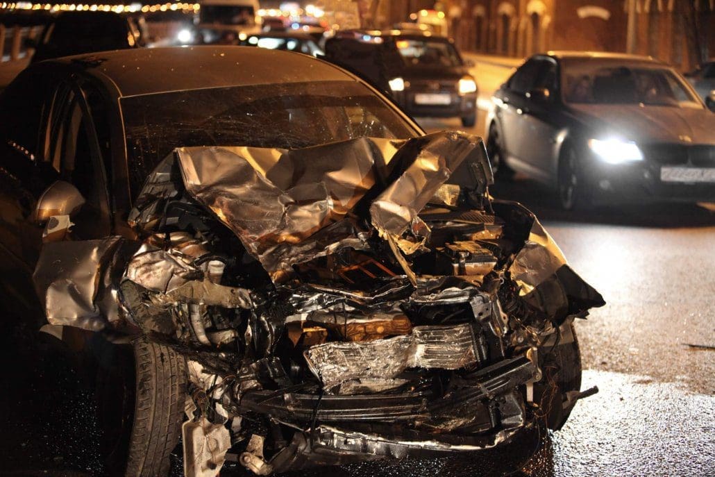 car is totaled after a single-car crash in Lakeland, Florida