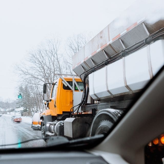 commercial truck on a snowy road